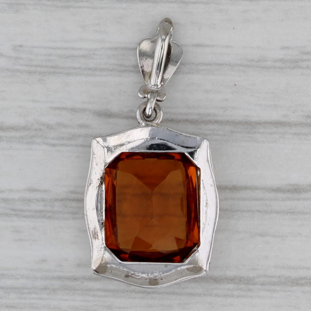 Gray Vintage Orange Glass Pendant 10k White Gold Small Drop