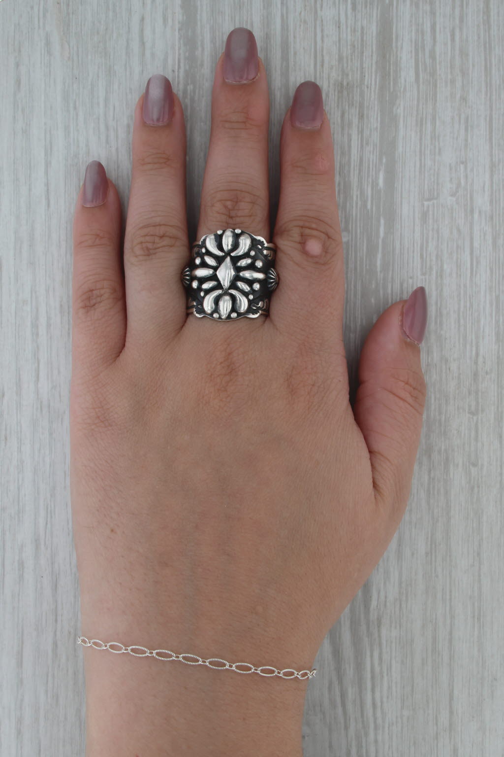 D Becenti Vintage Native American Navajo Ring Sterling Silver Size 12 Statement