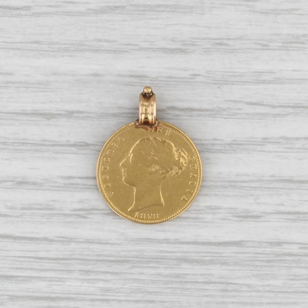 1878 British 1/2 Gold Soverign Coin Pendant 18k 22k Victoria