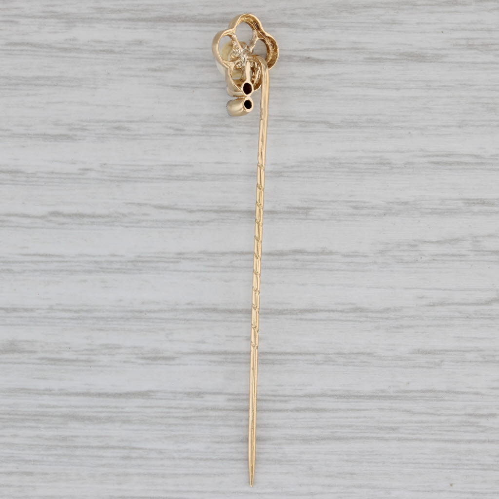 Gray Antique Cultured Pearl Diamond Stickpin 18k Pin 14k Top Yellow Gold