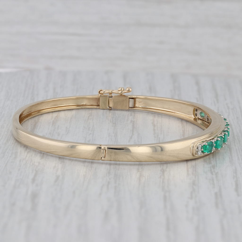 Gray 2ctw Emerald Diamond Bangle Bracelet 14k Yellow Gold 6.75"