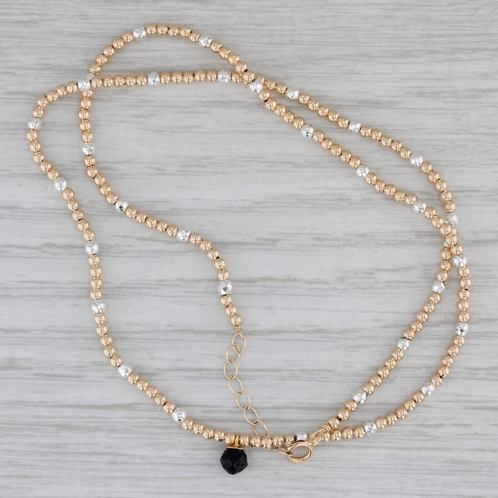 Gray Black Glass Drop Bead Strand Necklace 14k White Yellow Gold 14"-16"