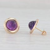 Amethyst Round Cabochon Solitaire Stud Earrings 14k Yellow Gold