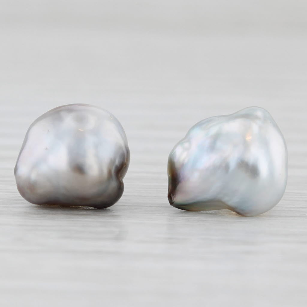 Light Gray Baroque Gray Black Cultured Pearl Stud Earrings 14k Yellow Gold