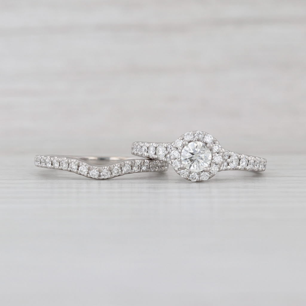 0.80ctw Round Diamond Halo Engagement Ring Wedding Band Bridal 14k White Gold