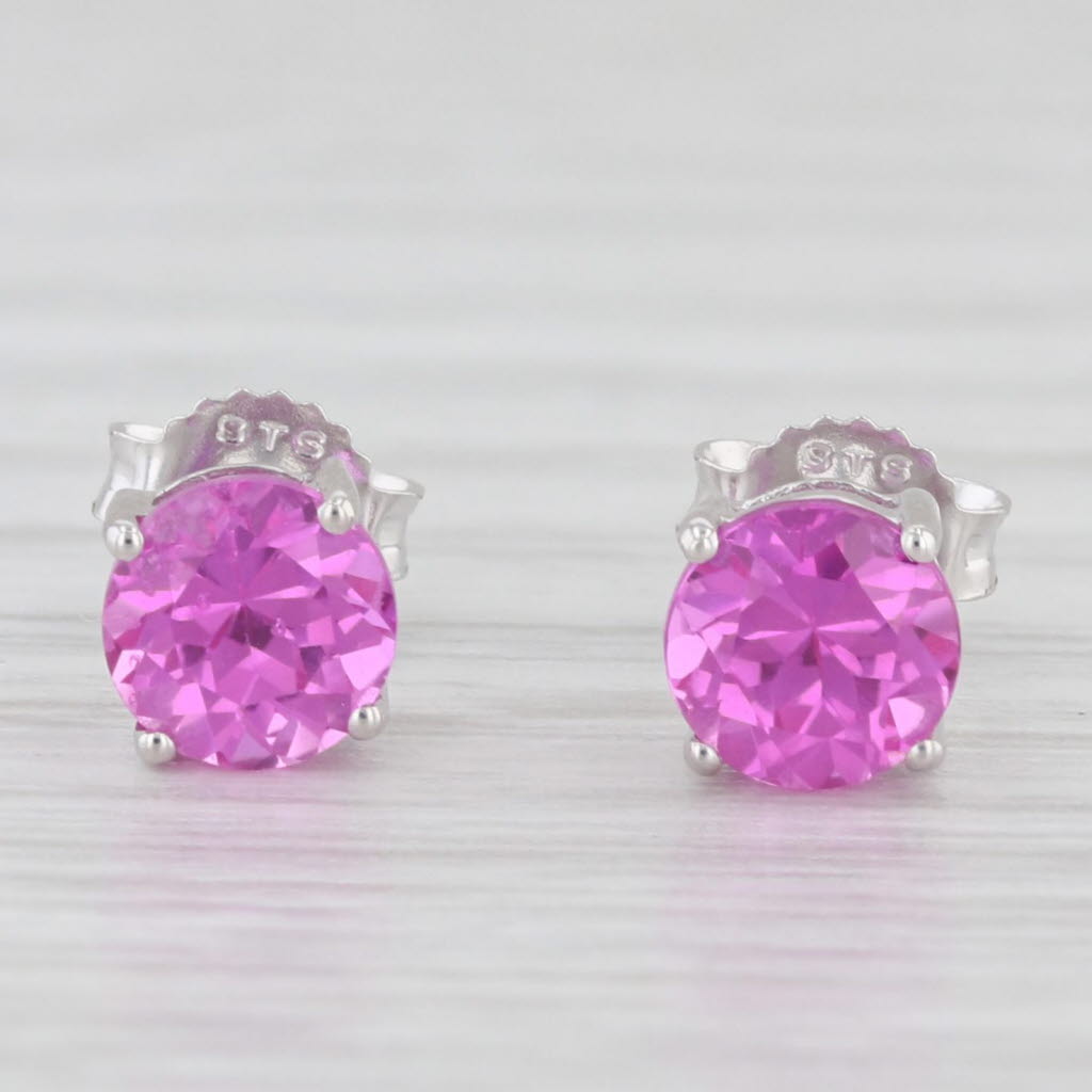 Light Gray 1.50ctw Pink Lab Created Sapphire Round Solitaire Stud Earrings 14k White Gold