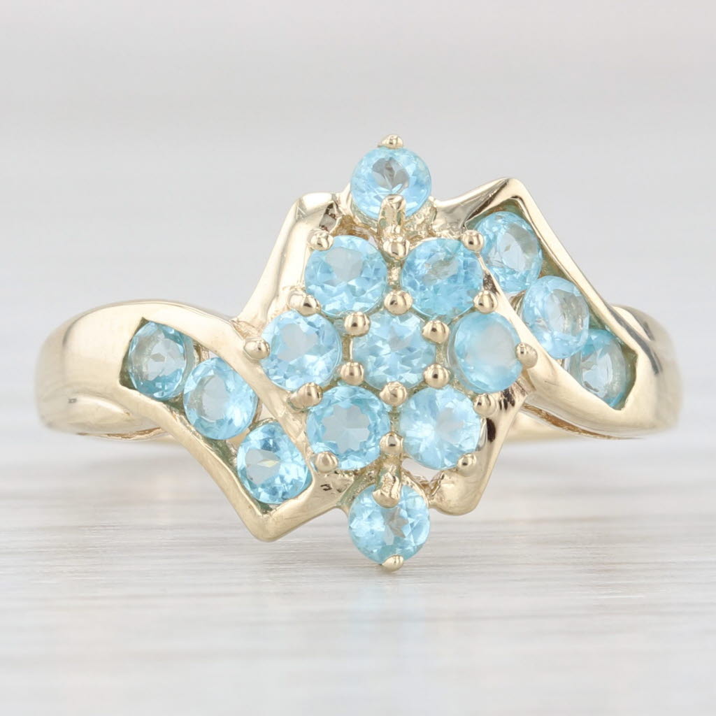 Light Gray 1.15ctw Blue Apatite Cluster Bypass Ring 10k Yellow Gold Size 7