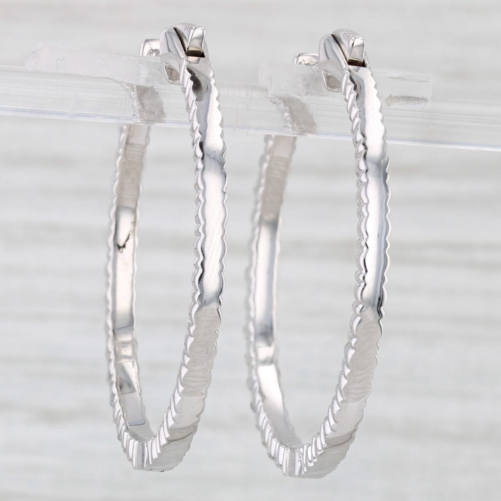 Light Gray 3ctw Diamond Inside Out Hoop Earrings 14k White Gold Hinged Snap Top Round Hoops