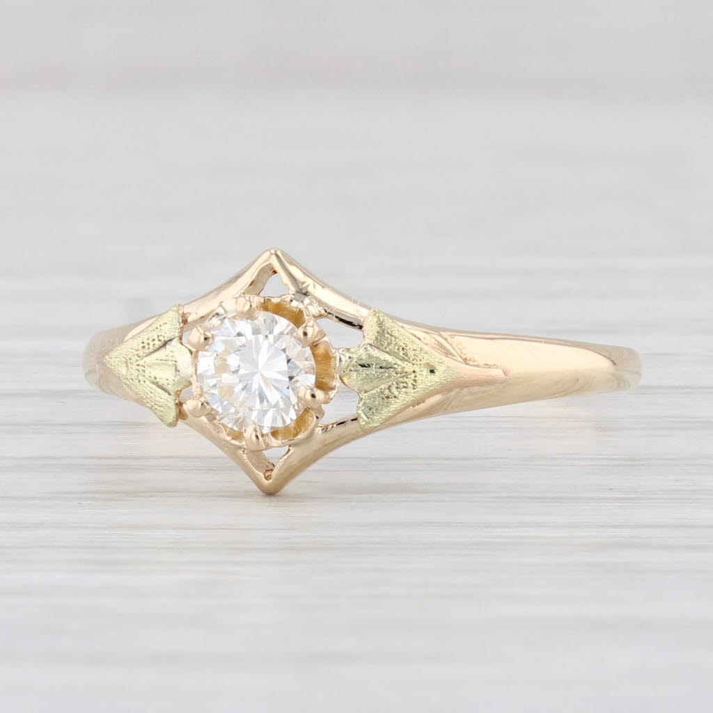 Light Gray Antique 0.28ct Diamond Solitaire Engagement Ring 14k Gold Transitional Round