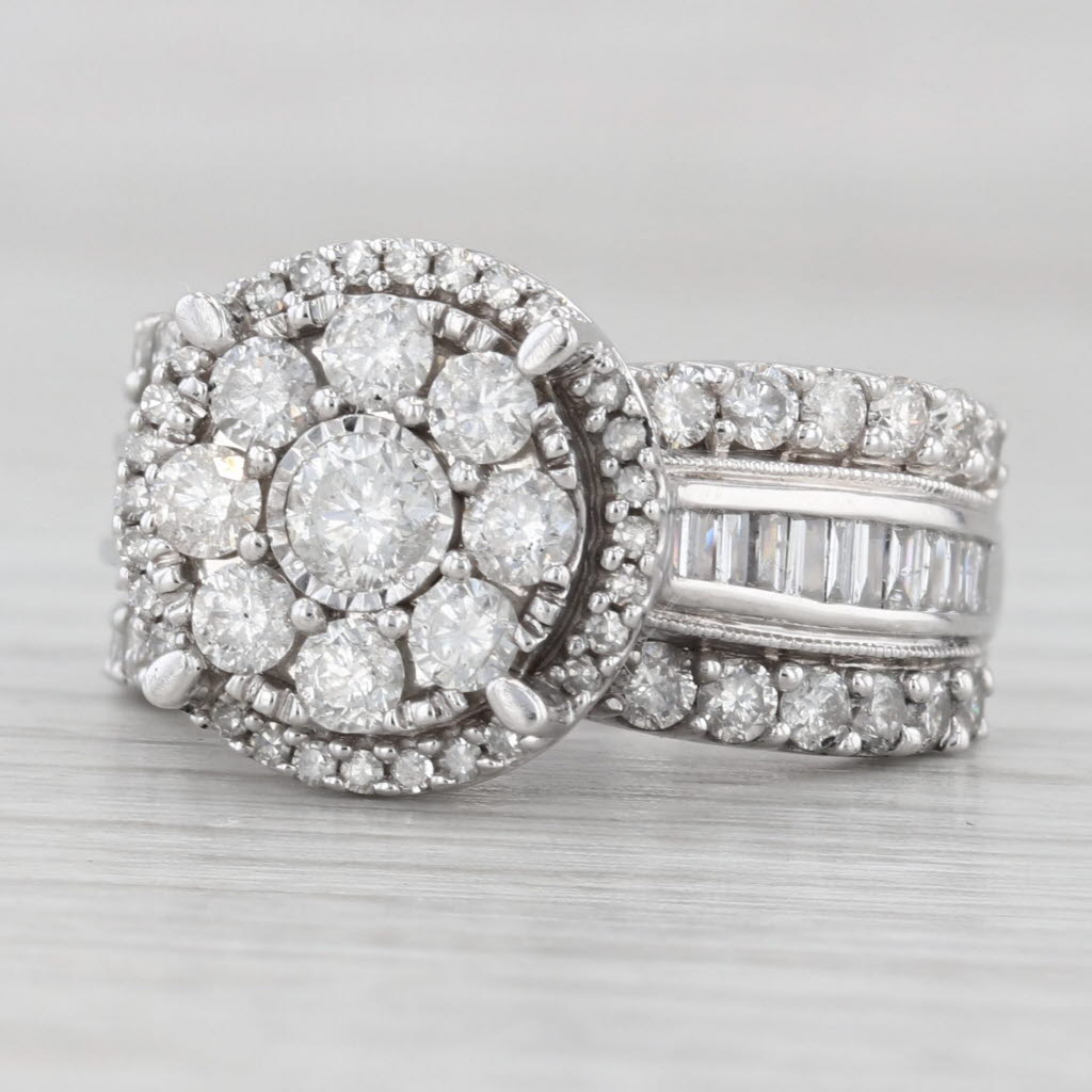 Light Gray 2.05ctw Diamond Cluster Halo Cocktail Ring 10k White Gold Size 7 Bridal