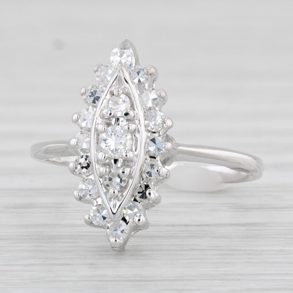 Light Gray 0.41ctw Diamond Halo Ring 14k White Gold Size 6.75 Marquise Shape Engagement