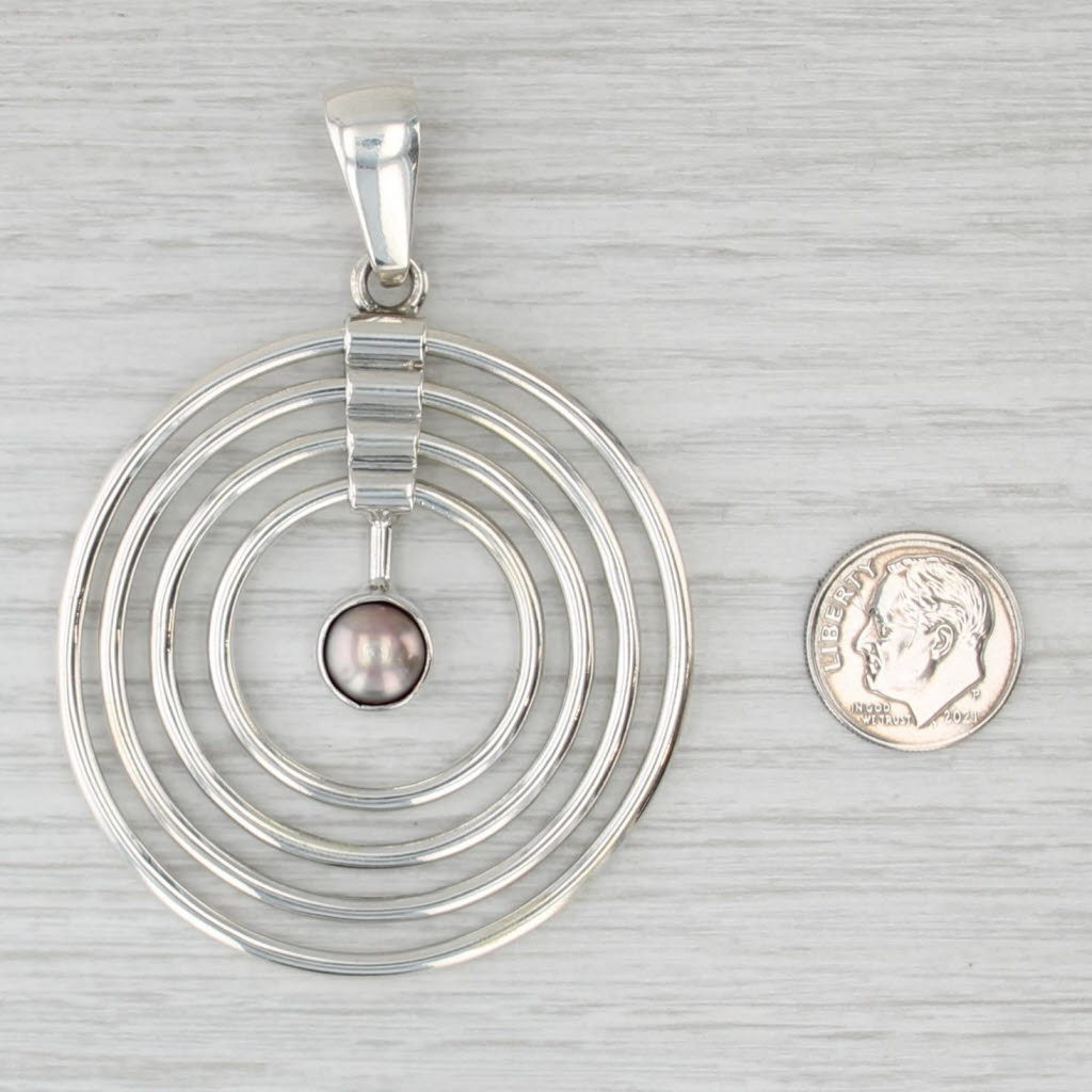 Gray Cultured Pearl Statement Circles Pendant Sterling Silver Charles Albert