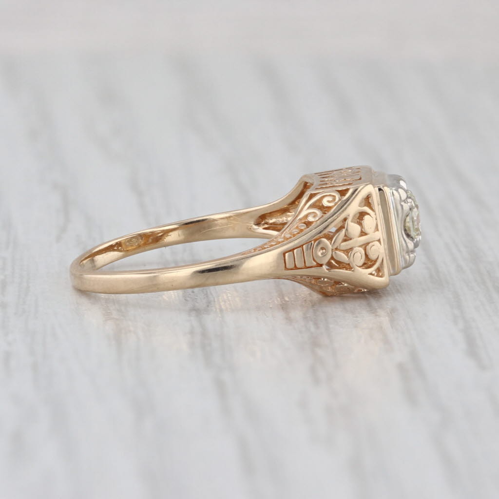 Vintage 0.25ct Diamond Solitaire Ring 14k Yellow Gold Ornate Art Deco Engagement