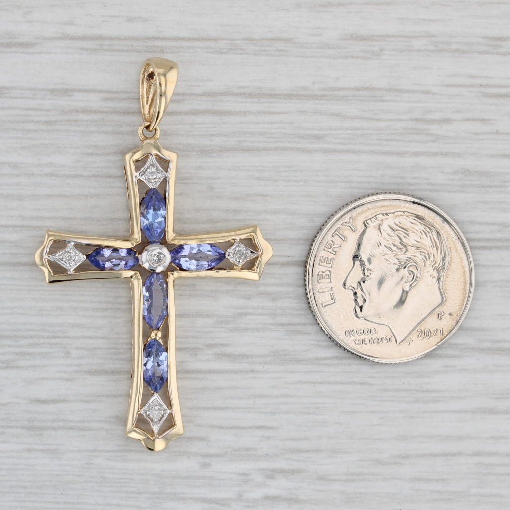 Gray 1.27ctw Tanzanite Diamond Cross Pendant 10k Yellow Gold