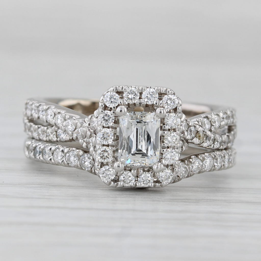 Gray 1.20ctw Leo Diamond Halo Engagement Ring Contoured Wedding Band 14k White Gold