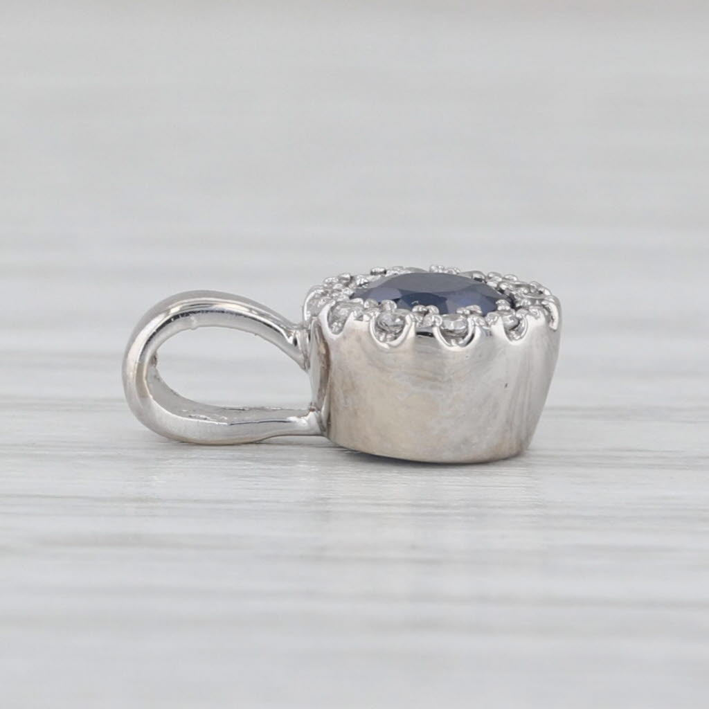 0.59ctw Blue Sapphire Diamond Halo Pendant 14k White Gold Small Drop