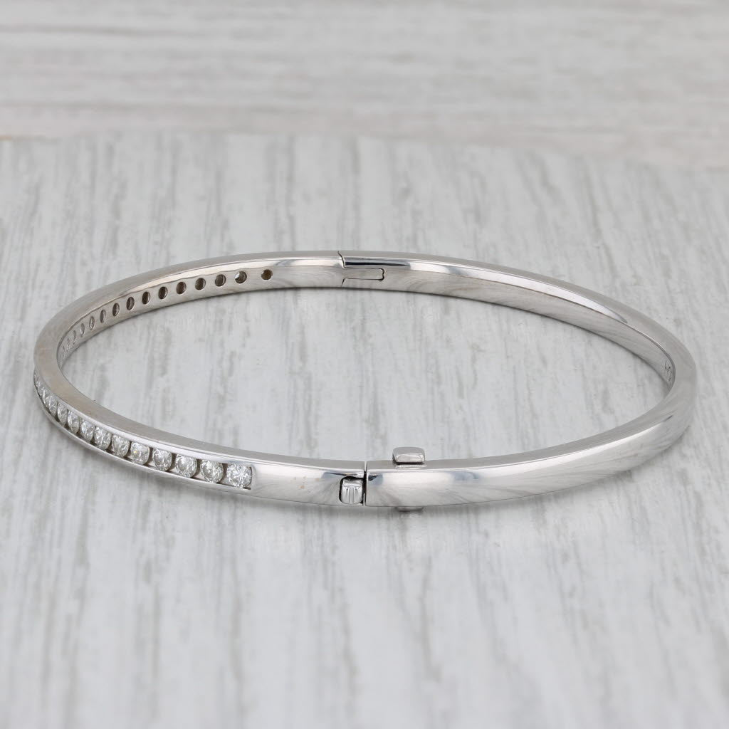 Gray 1.05ctw Diamond Bangle Bracelet 18k White Gold 6.5" Hinged Hearts on Fire