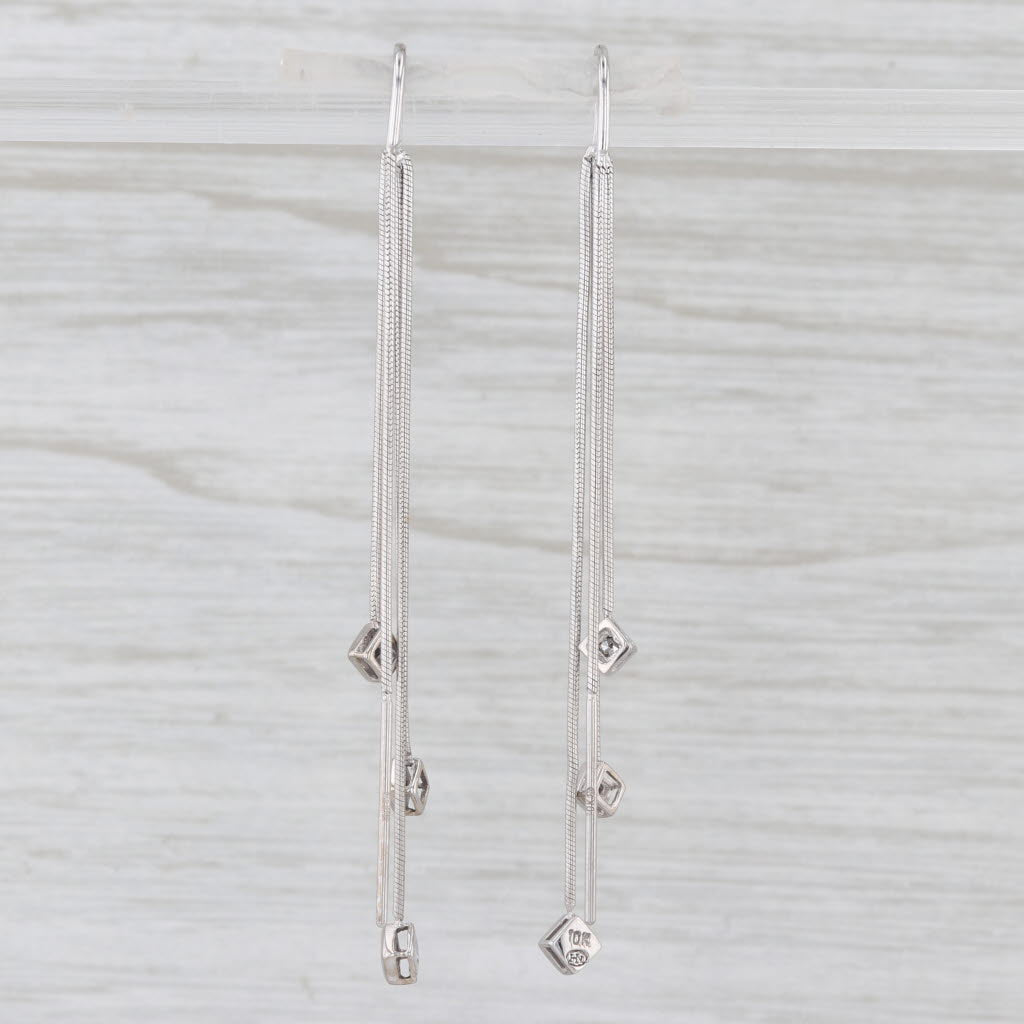 Diamond Fringe Dangle Threader Earrings 10k White Gold Snake Chain
