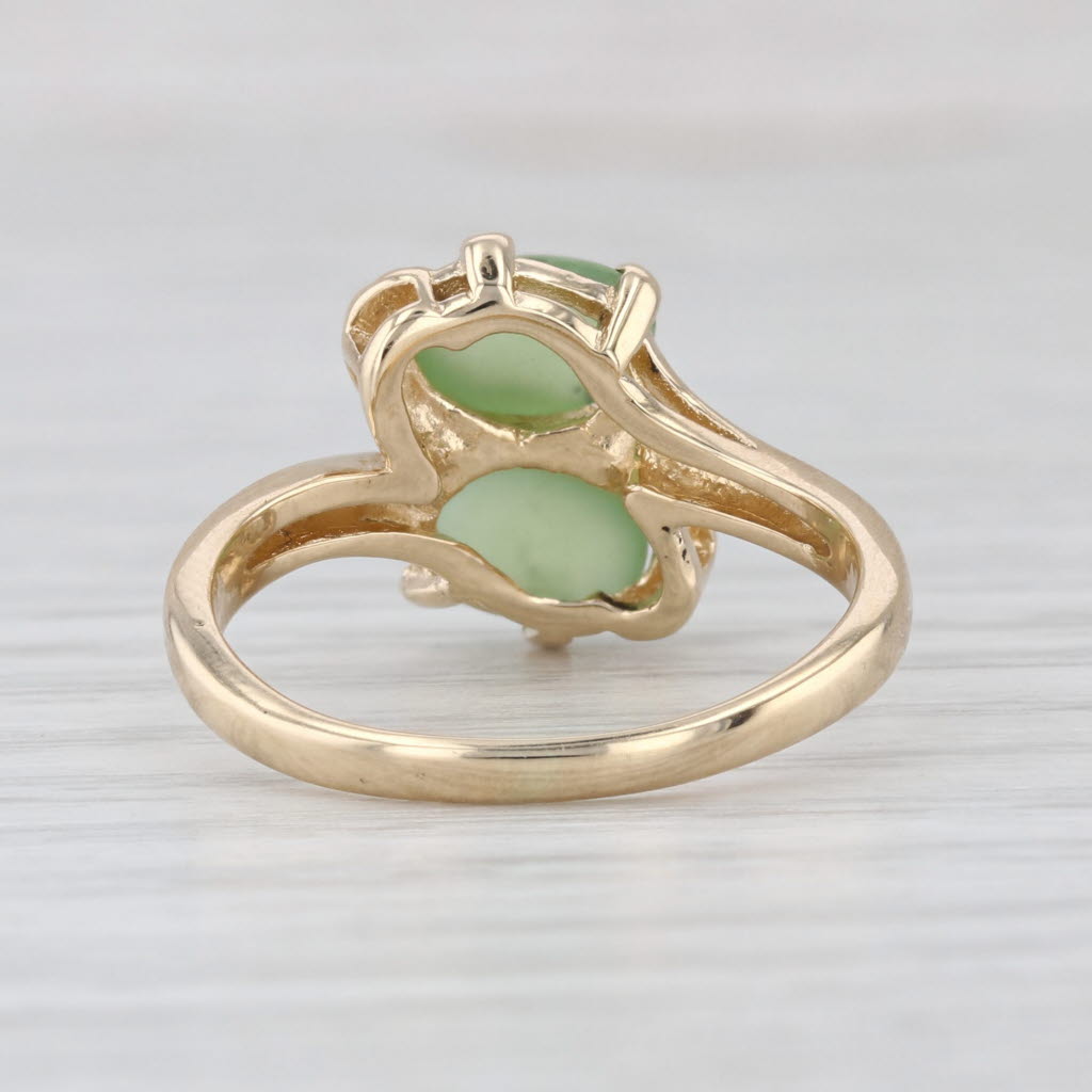 Green Nephrite Jade Sapphire Bypass Ring 14k Yellow Gold Size 7.25