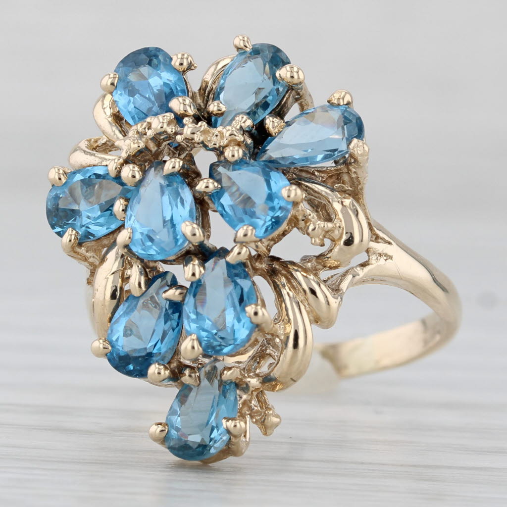 Light Gray 3.60ctw Lab Created Blue Spinel Cluster Ring 14k Yellow Gold Size 9 Cocktail