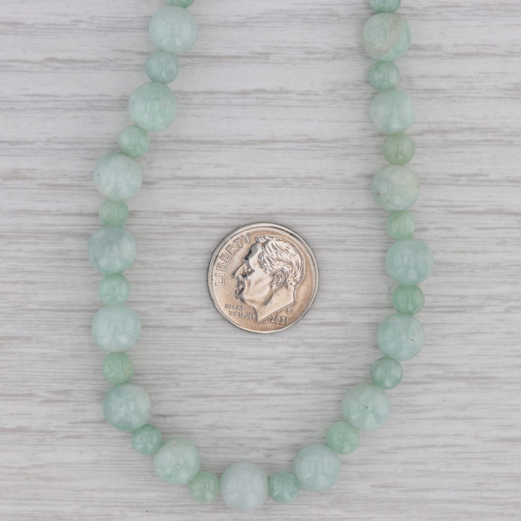 Gray Green Jadeite Jade Bead Strand Necklace 14k Gold Clasp 17.75"