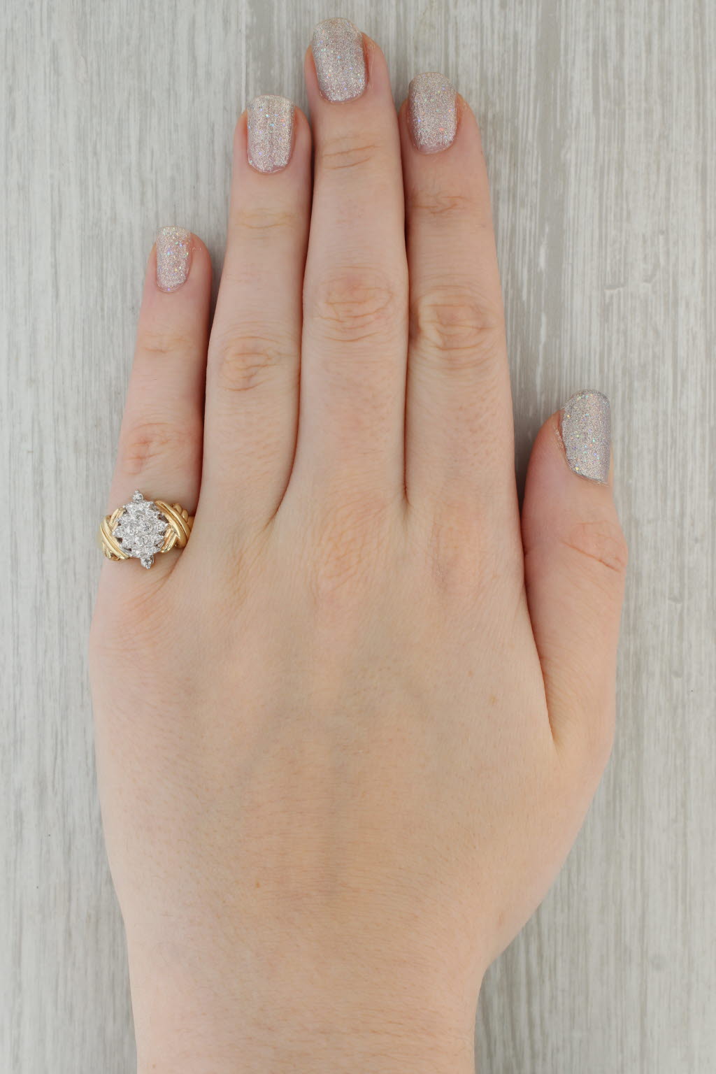 Dark Gray Diamond Cluster Ring 10k Yellow Gold Size 6