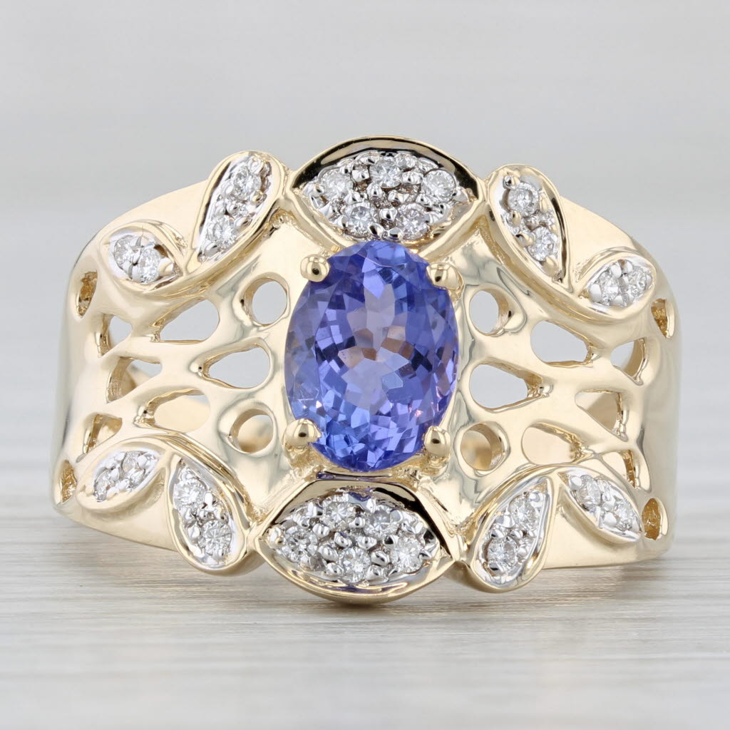 Light Gray 1.40ctw Tanzanite Diamond Ring 14k Yellow Gold Size 9 Cocktail