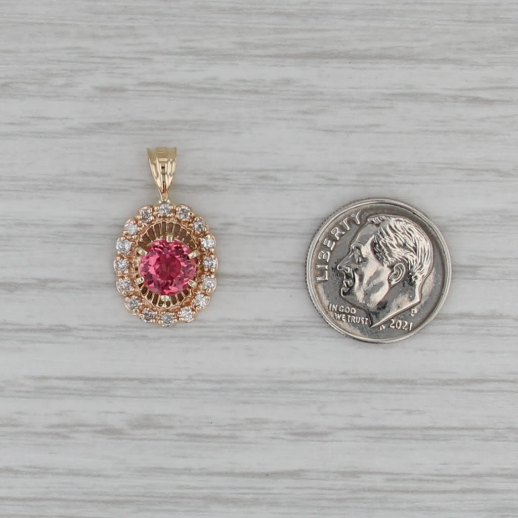 1.55ctw Pink Tourmaline Diamond Halo Pendant 14k Yellow Gold