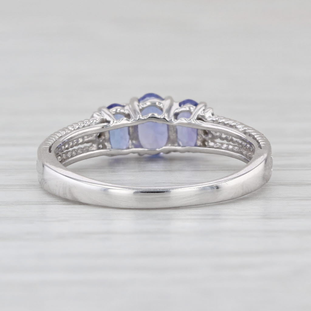 0.98ctw Tanzanite 3-Stone Diamond Ring 14k White Gold Size 7