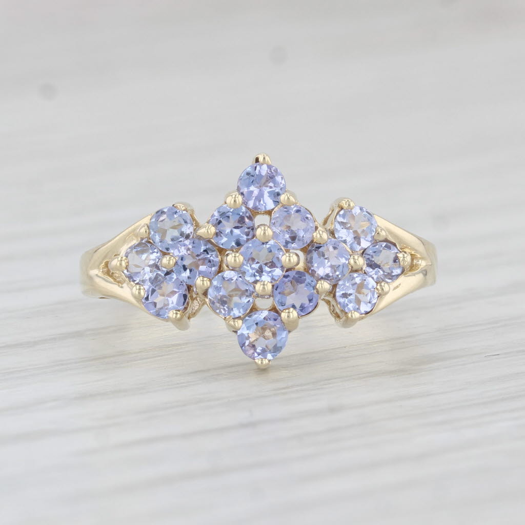 Light Gray 1.20ctw Tanzanite Cluster Ring 10k Yellow Gold Size 7.25