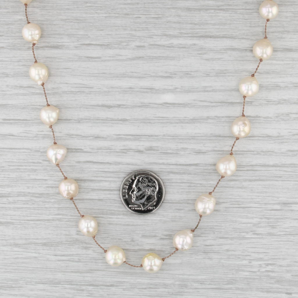 Baroque Cultured Pearls Single String Strand Necklace 14k Gold 17" Heart Clasp