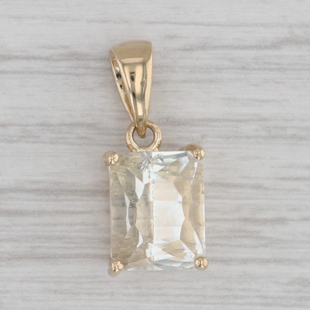 Gray 3.15ct Prasiolite Green Amethyst Rectangle Solitaire Pendant 14k Yellow Gold