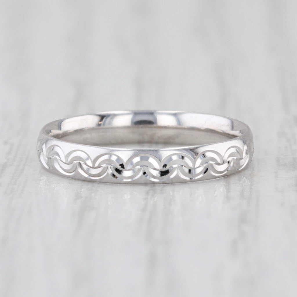 Swirl Pattern Band 14k White Gold Size 5-5.25 Stackable Wedding Ring
