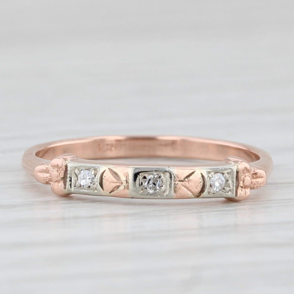 Vintage Diamond Wedding Band 14k Rose Gold Size 6 Stackable