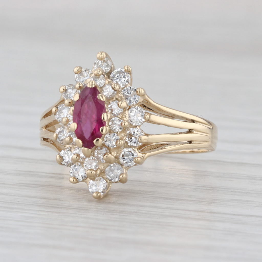 1.10ctw Marquise Ruby Diamond Halo Ring 14k Yellow Gold Size 7.75
