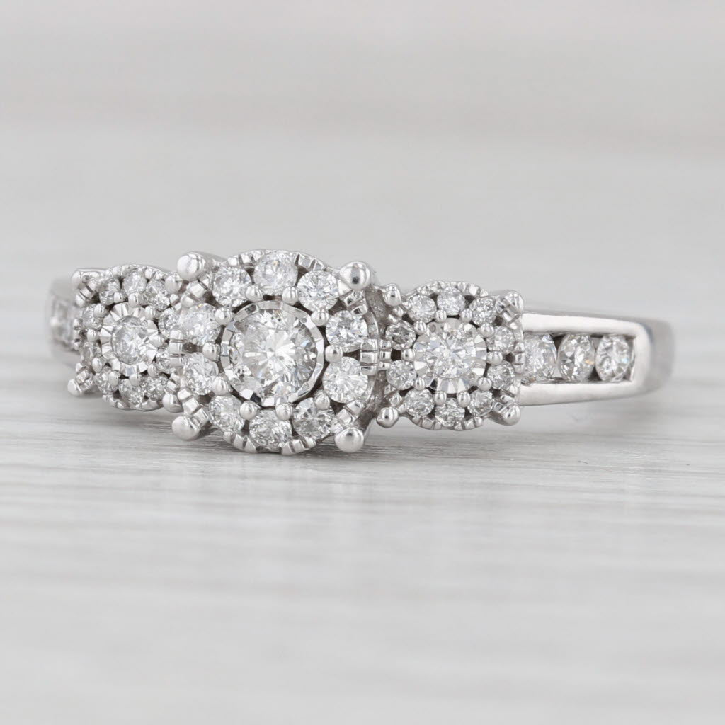 Light Gray 1.04ctw 3-Stone Diamond Halos Ring 14k White Gold Size 10.5 Engagement