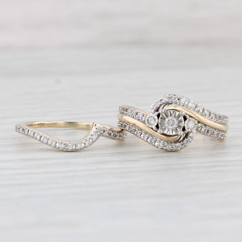 Light Gray 0.21ctw Diamond Engagement Ring Wedding Band Bridal Set 10k Yellow Gold Sz 6.25
