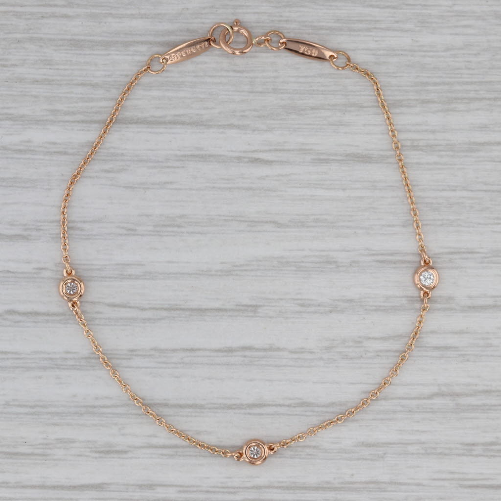 Gray Tiffany Peretti Diamonds by the Yard Bracelet w/ Pouch 18k Yellow Gold 6.75"