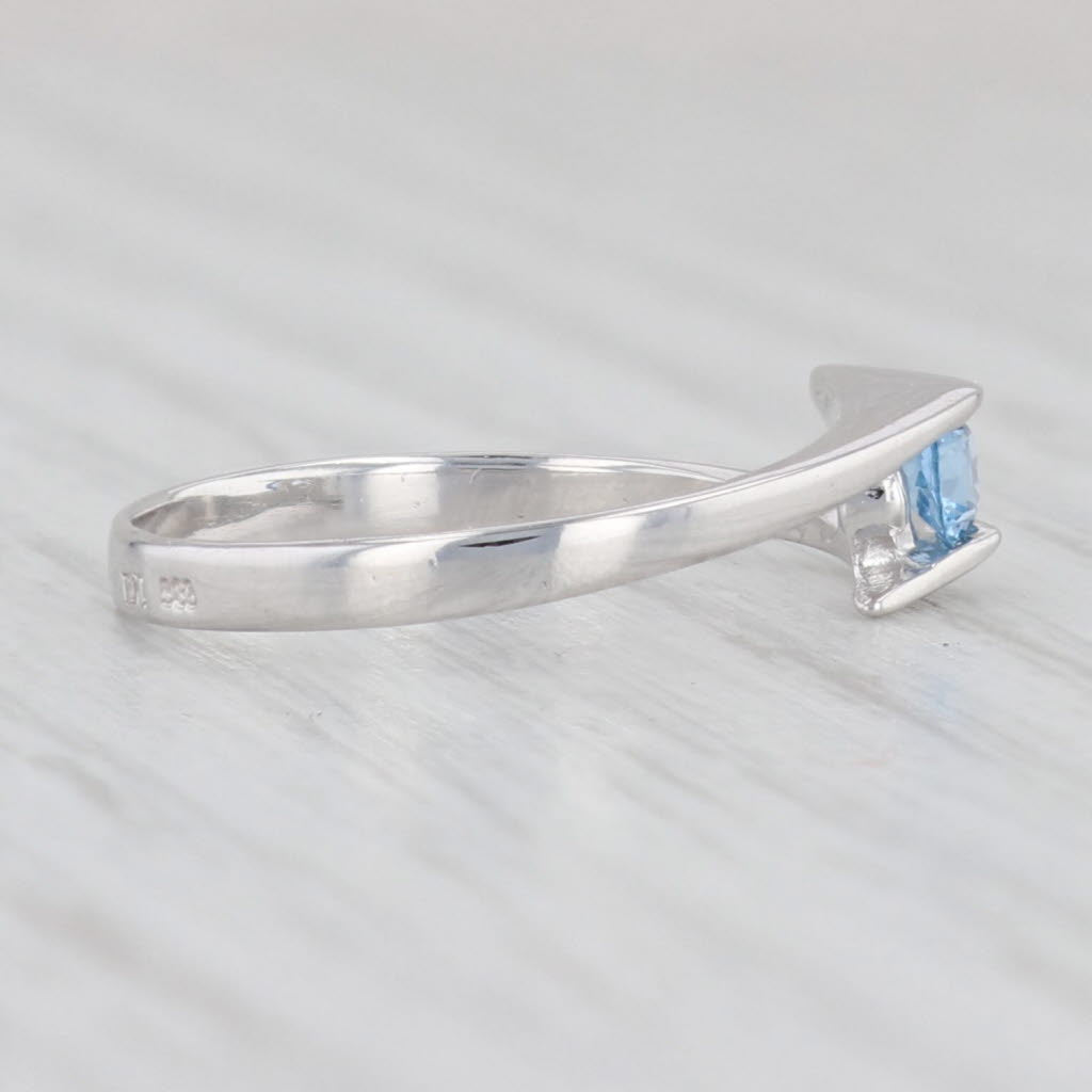 Light Gray 0.19ct Blue Lab Created Spinel Bypass Ring 14k White Gold Size 6 Round Solitaire