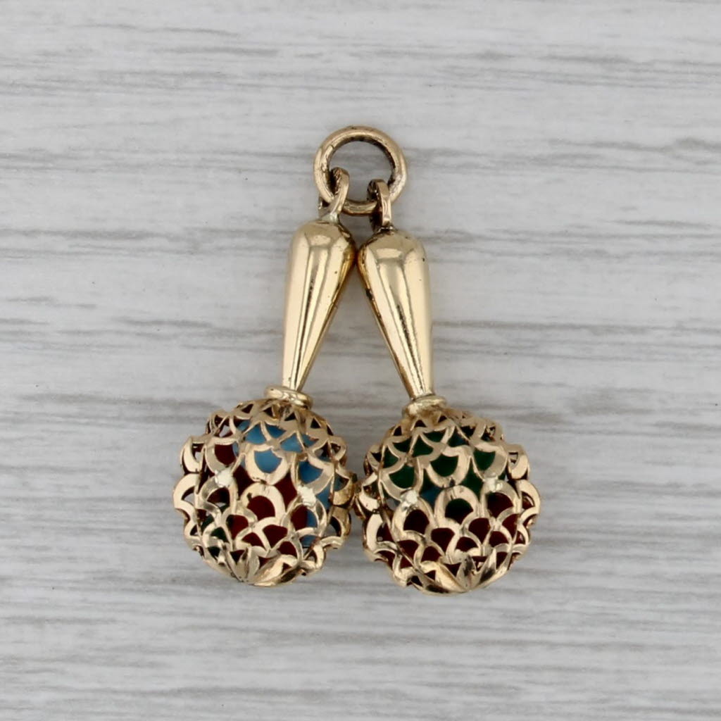 Colorful Maracas Charm 18k Yellow Gold Glass Pendant