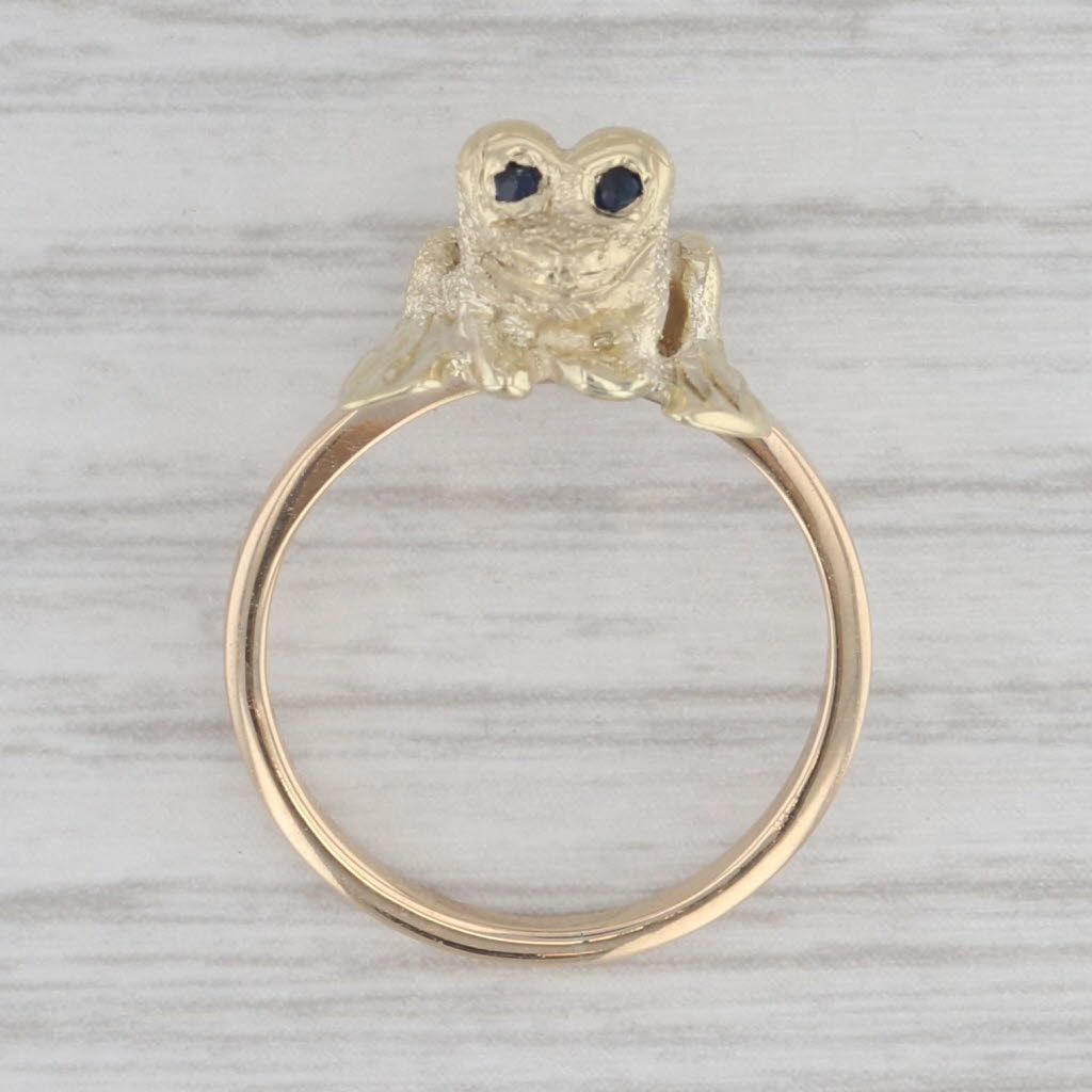 Gray Blue Sapphire Frog Toad Ring 14k Yellow Gold Size 5.25