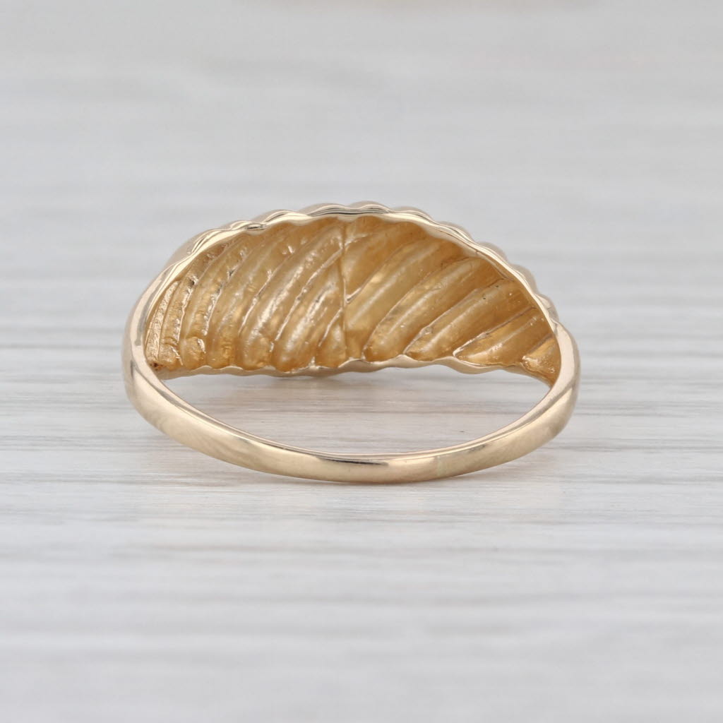 Domed Croissant Ring 10k Yellow Gold Beveled Scalloped Design Size 7.5