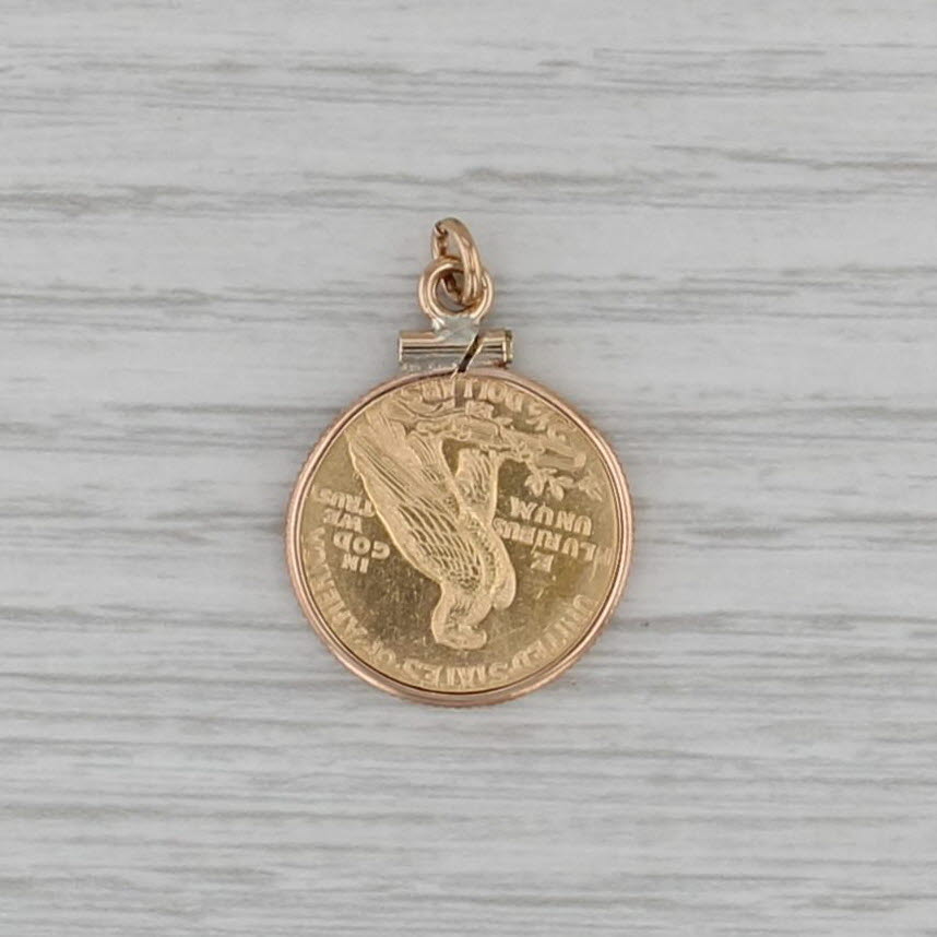 Authentic 1912 Indian Head $2.50 Coin Pendant 90% Gold Coin Gold Filled Bezel