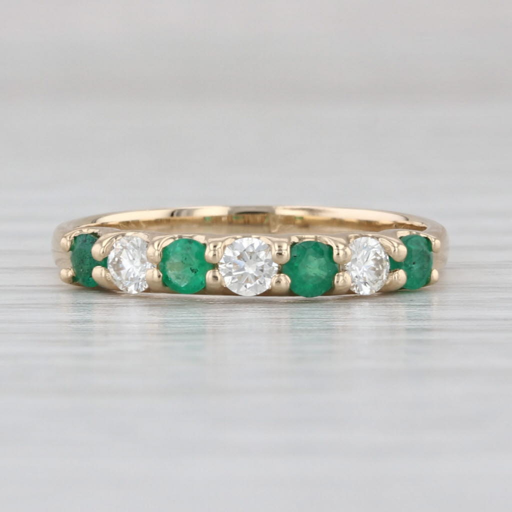 Effy 0.56ctw Emerald Diamond Stackable Ring 14k Yellow Gold Wedding Band Sz 7.25