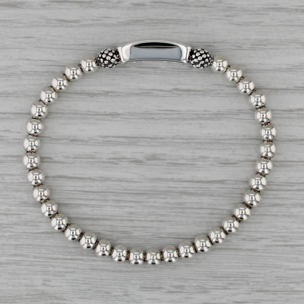 Lagos Caviar Stetel Love Stretchy Bead Bracelet Sterling Silver 7"