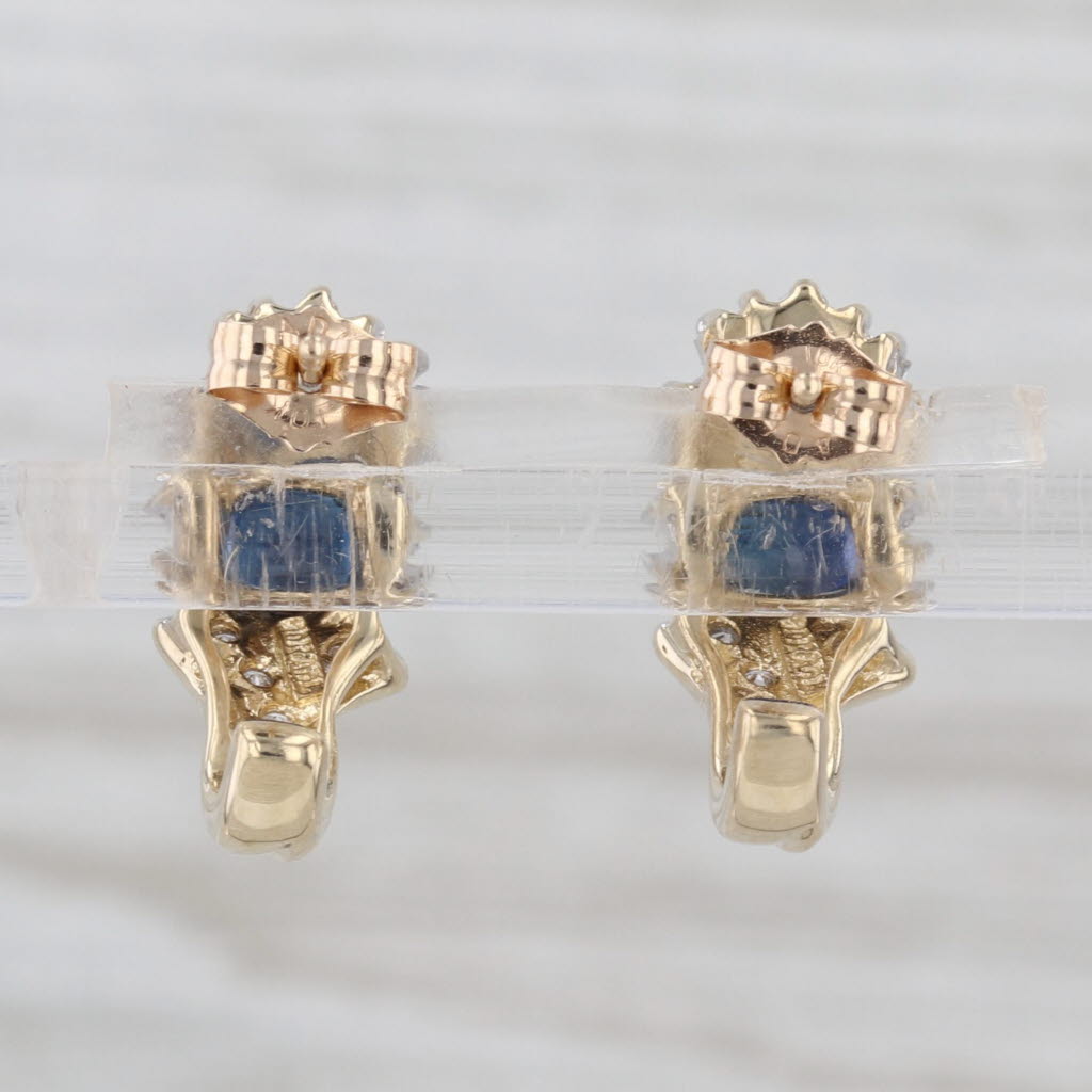 1.32ctw Blue Sapphire Diamond Halo Earrings 10k Gold J-Hook Stud Drops