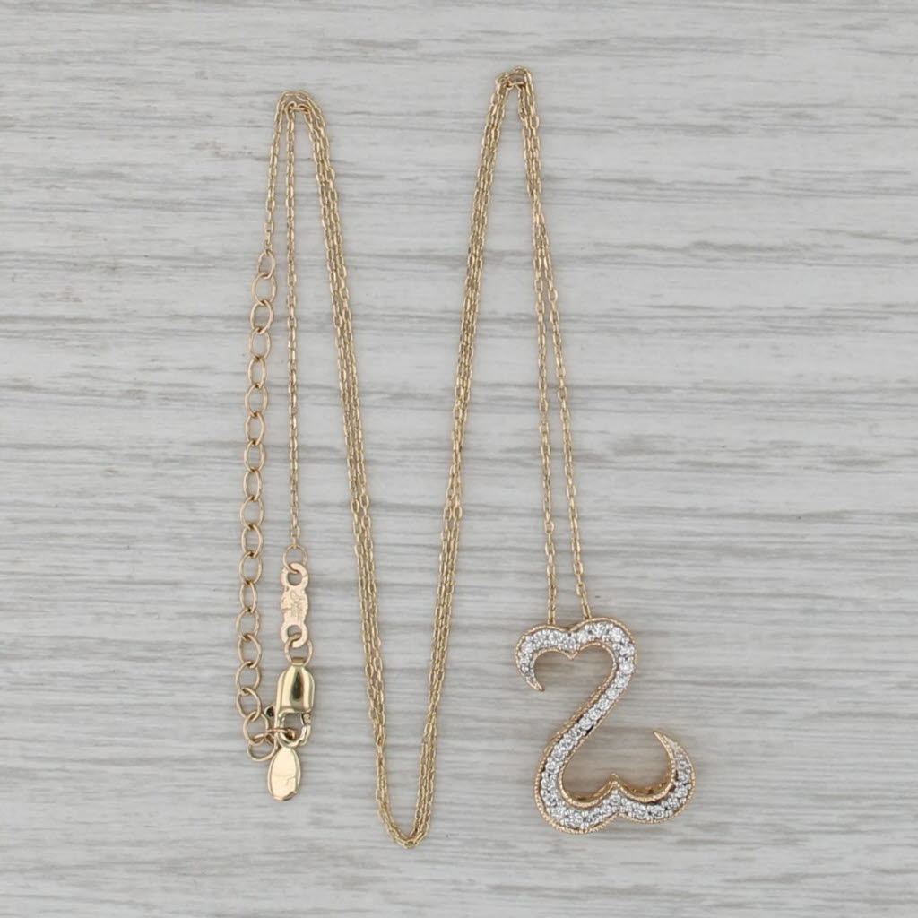 0.20ctw Diamond Open Hearts Pendant Necklace 14k Gold Cable Chain Jane Seymour