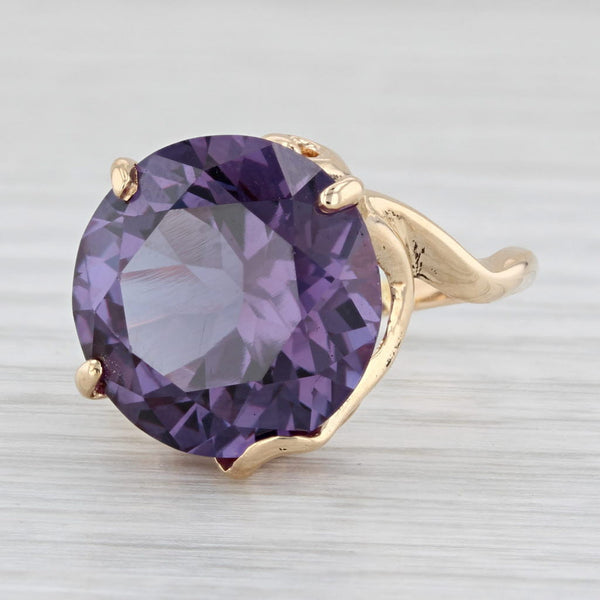 Lab Created Star Sapphire Ring 14k Yellow Gold 14ct Round Purple Solitaire