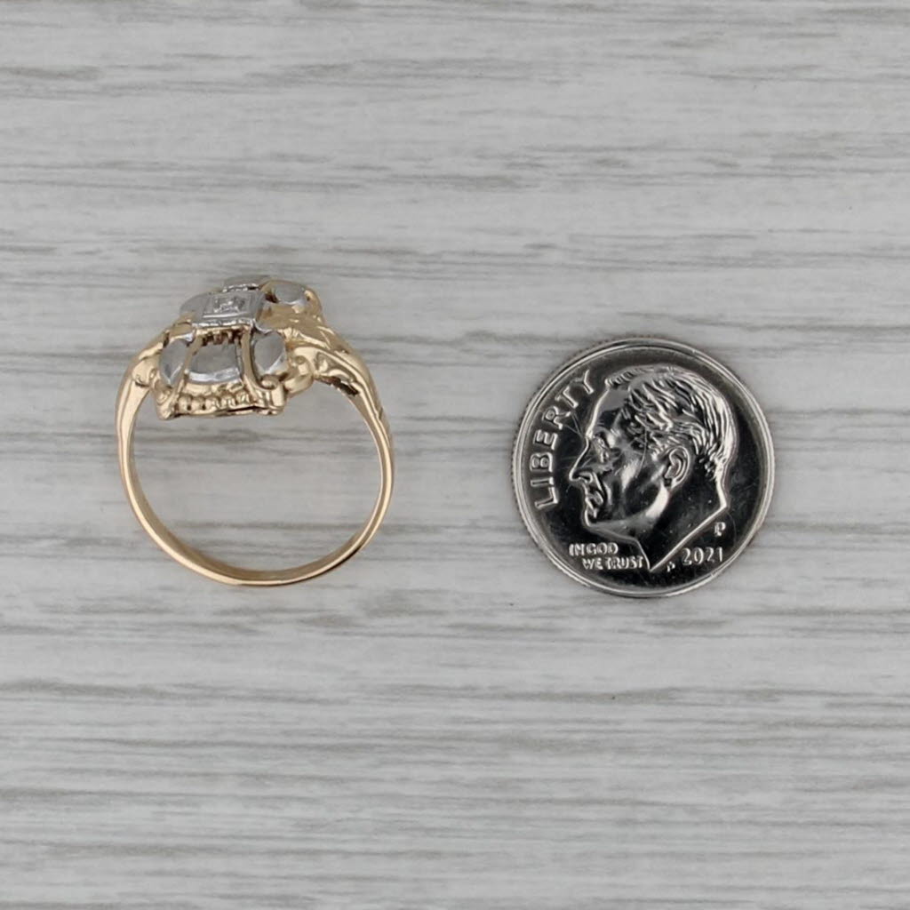 Vintage Diamond Ring 14k Yellow White Gold Filigree Size 6