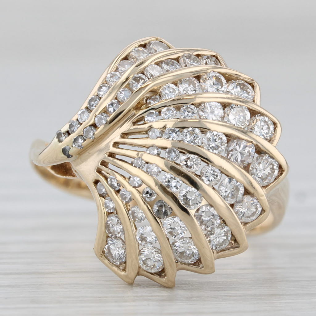 Gray 0.98ctw Diamond Fan Ring 14k Yellow Gold Size 8.5 Cocktail